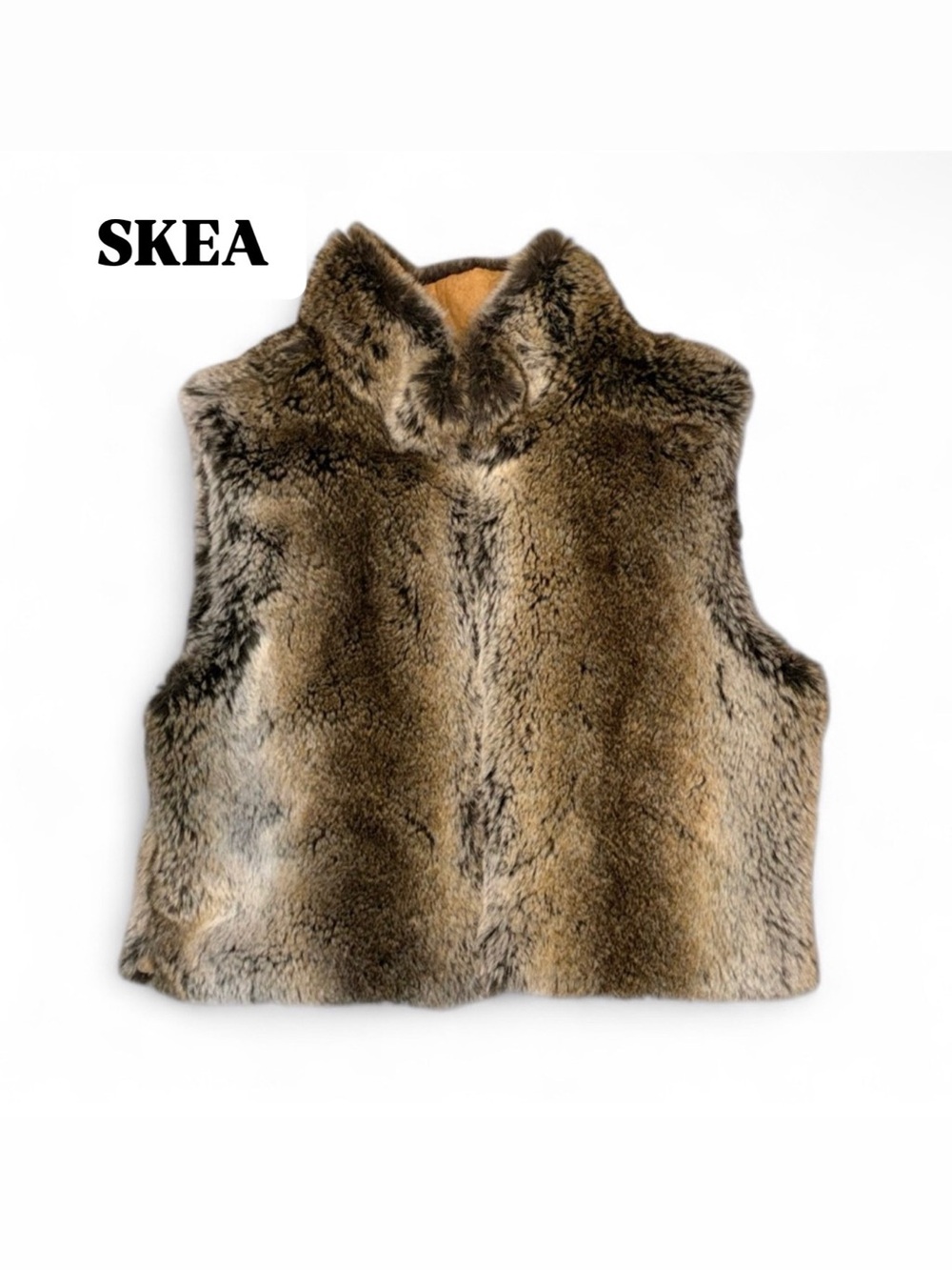 Like New SKEA Rare Luxurious Brown Faux Fur Zippered Vest Jacket Aprés Ski